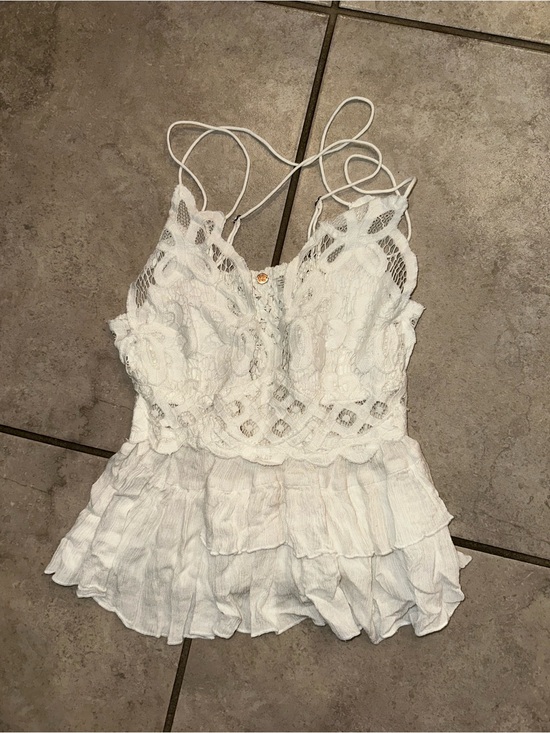 Free People Tops - Free People White Lace Ruffle Tank Top